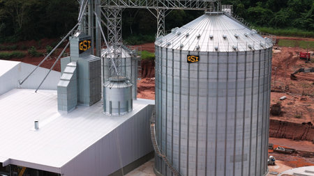 Itaja, Goias, Brazil 04 15 2024: agricultural industrial construction of a grain silo for soy storageのeditorial素材