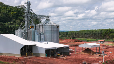 Itaja, Goias, Brazil 04 15 2024: agricultural industrial construction of a grain silo for soy storageのeditorial素材