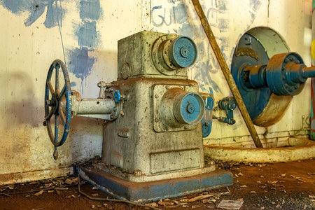 Cassilandia, Mato Grosso do Sul, Brazil - 01 26 2024: Details of the interior of the smallest engine room at the Salto do Rio Apore hydroelectric plantのeditorial素材