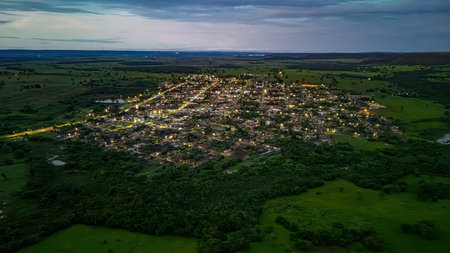 Itaja, Goias, Brazil 04 11 2024: Aerial image of the city Itaja Goias at dawnのeditorial素材