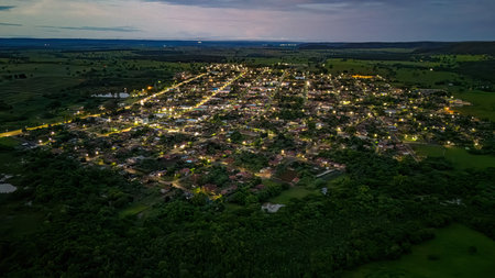 Itaja, Goias, Brazil 04 11 2024: Aerial image of the city Itaja Goias at dawnのeditorial素材