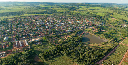 Itaja, Goias, Brazil - 04 19 2024: Aerial image of the city Itaja Goias at dayのeditorial素材