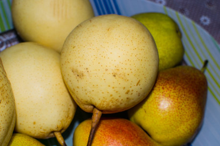 pears on a plate  dessert sweet drink fruit pearの写真素材