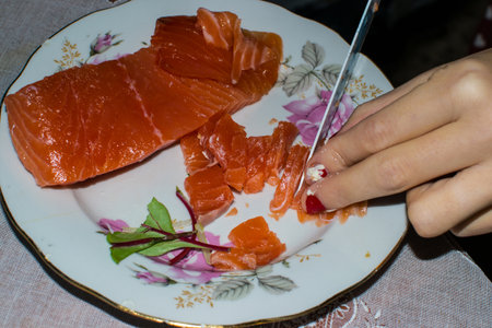 sliced salmon prepared