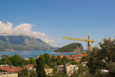 montenegro  sea water travel buildings house  treeの写真素材