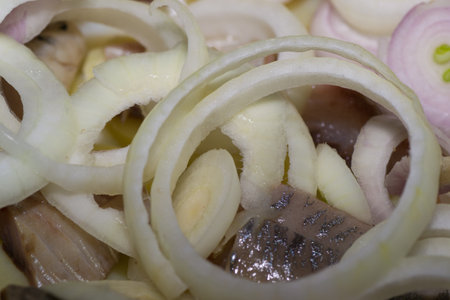 prepared gourmet fish food onion vegetable mealの写真素材