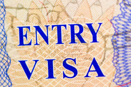Visa stamp travel passport immigration macro emigrationの写真素材