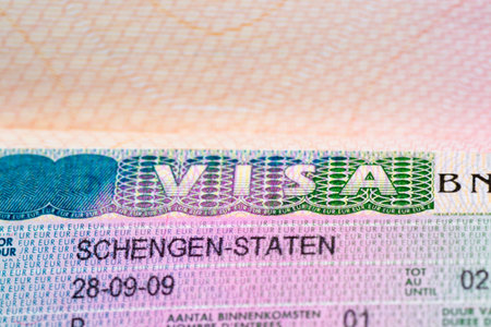 Visa stamp travel passport immigration macro emigrationの写真素材