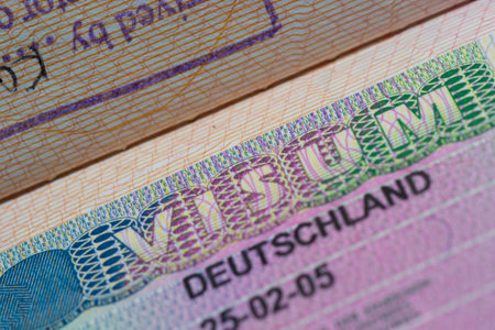 Visa stamp travel passport immigration macro emigrationの写真素材