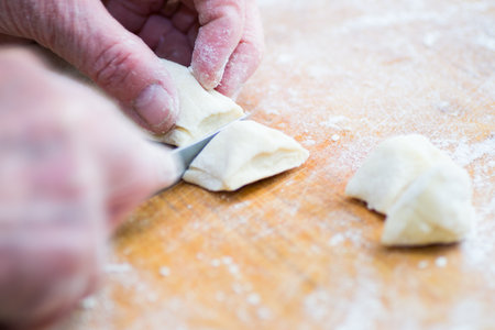 dough baking food flour table preparation wood materialの写真素材