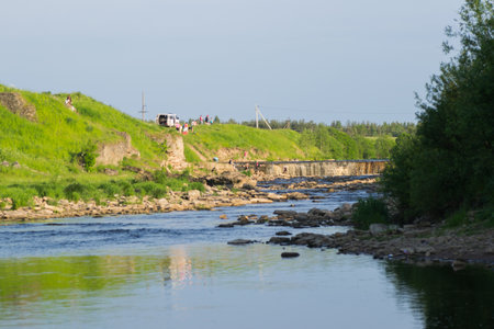 waterfall water flowing nature stream plant falling greenの写真素材