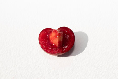 isolated red cherry fruit food ripe berry white drinkの写真素材