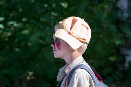 Saint Petersburg, Russia - August 15, 2015: people dressed as zombies parade on the street while walking in St. Petersburg zombie, the zombie walk is part of the event a flash mob.のeditorial素材