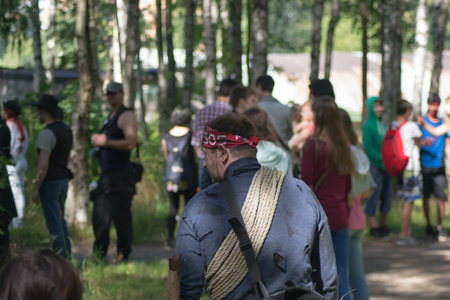 Saint Petersburg, Russia - August 15, 2015: people dressed as zombies parade on the street while...