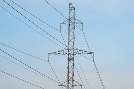 power electricity transmission tower winter grid pole blue