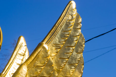 lion statue feline wing animal  architectural symboの写真素材