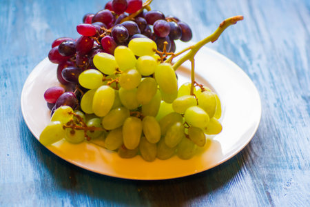 grapes green grape wood background winery red foodの写真素材