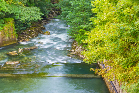 waterfall water nature falling river flowing outdoorsの写真素材