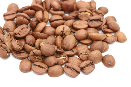 coffee beans on white background large view in macroの写真素材