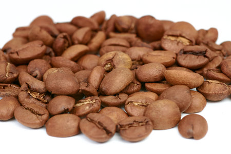 coffee beans on white background large view in macroの写真素材