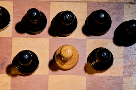 Black and White King and Knight of chess setup on dark background . Leader and teamwork concept for...