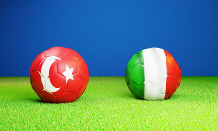 opening match Turkey vs Italy soccer ball on lawn 3D renderingの写真素材