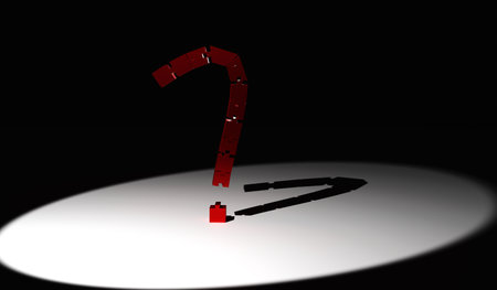 QUESTION MARK from 3D render PUZZLES on BLACK background brightly litの写真素材