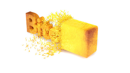bitcoin inscription made of gold is destroyed of 3D renderingの写真素材