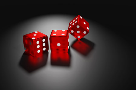 playing cube in 3D rendering on black backgroundの写真素材