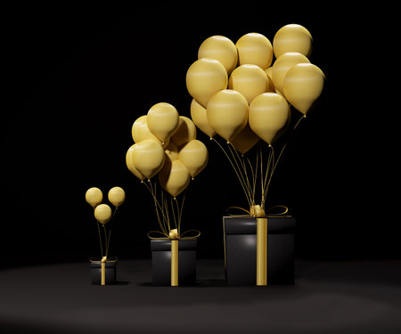 gift boxes for holiday balloons air 3D renderingの写真素材
