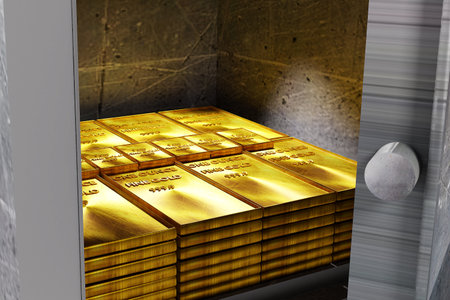 safe with gold on white background 3D renderingの写真素材