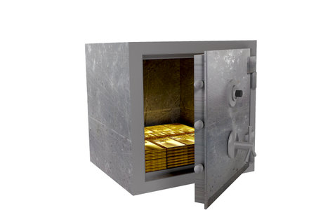 safe with gold drawer on white background 3D renderingの写真素材