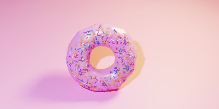 the 3D rendering doughnut that Americans love is made on a pinkの写真素材