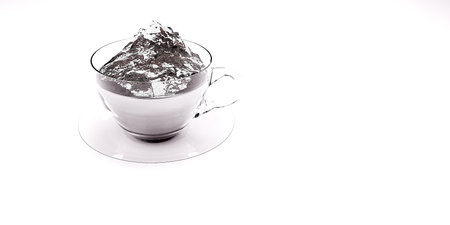coffee and mountains 3D rendering that Americans love is made on a white backgroundの写真素材