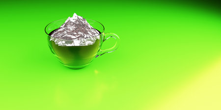 coffee and mountains 3D rendering that Americans love is made on a grass backgroundの写真素材
