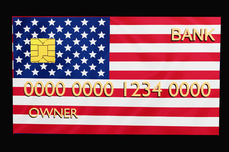 credit card in 3D render with the USA flag on a black backgroundの写真素材