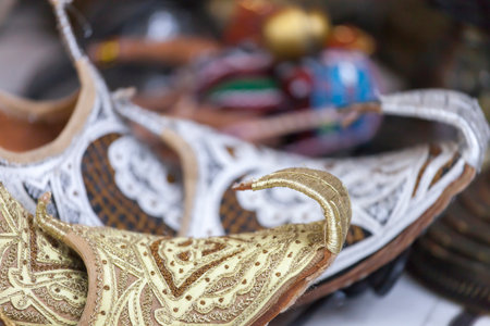 Vintage arabic slippers at the market in Dubai, UAEの写真素材