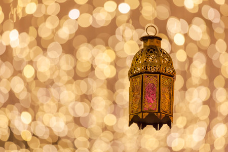 Traditional arabic lantern lit up in Ramadan, or Diwaliの写真素材