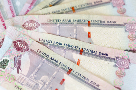 Five hundred dirhams banknotes, UAE dirhams, paper money, closeup viewの写真素材