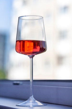 Rose wine in a glass, close upの写真素材