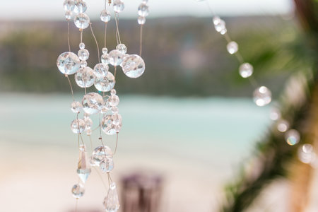 Delicate wedding decorations for the morning of the bride on the mountain lakes.の写真素材