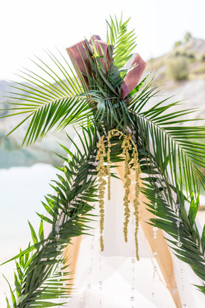 Delicate wedding decorations for the morning of the bride on the mountain lakes.