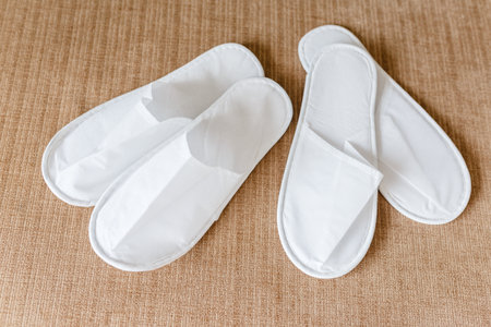 hotel white slipper, top view.の写真素材