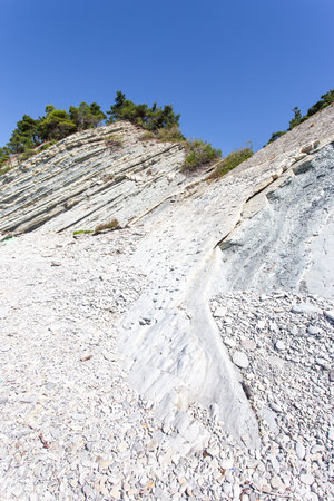 beautiful summer landscape. View of the rocks. Hiking in scenic areas, the road to the wild beach. The resort town of Gelendzhik. Russia, Black sea coast.の写真素材