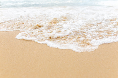 Beach sand sea water summer background. Sand beach desert texture.の写真素材