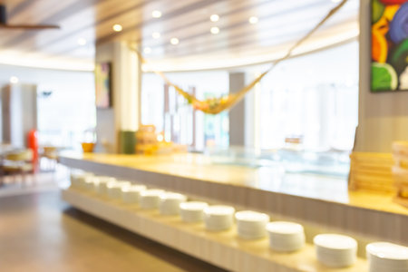 Abstract blur beautiful luxury restaurant interior in hotel resort.の写真素材