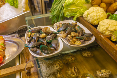 Fresh seafood at the street market in Thailand.の写真素材