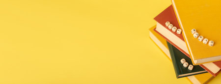 Banner with a stack of books and text World Book Day. Background with copy space for text.の写真素材