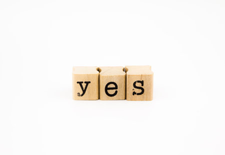 closeup yes wording isolate on white backgroundの写真素材