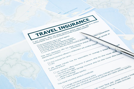 travel insurance form on world map, concept and idea for insurance businessの写真素材